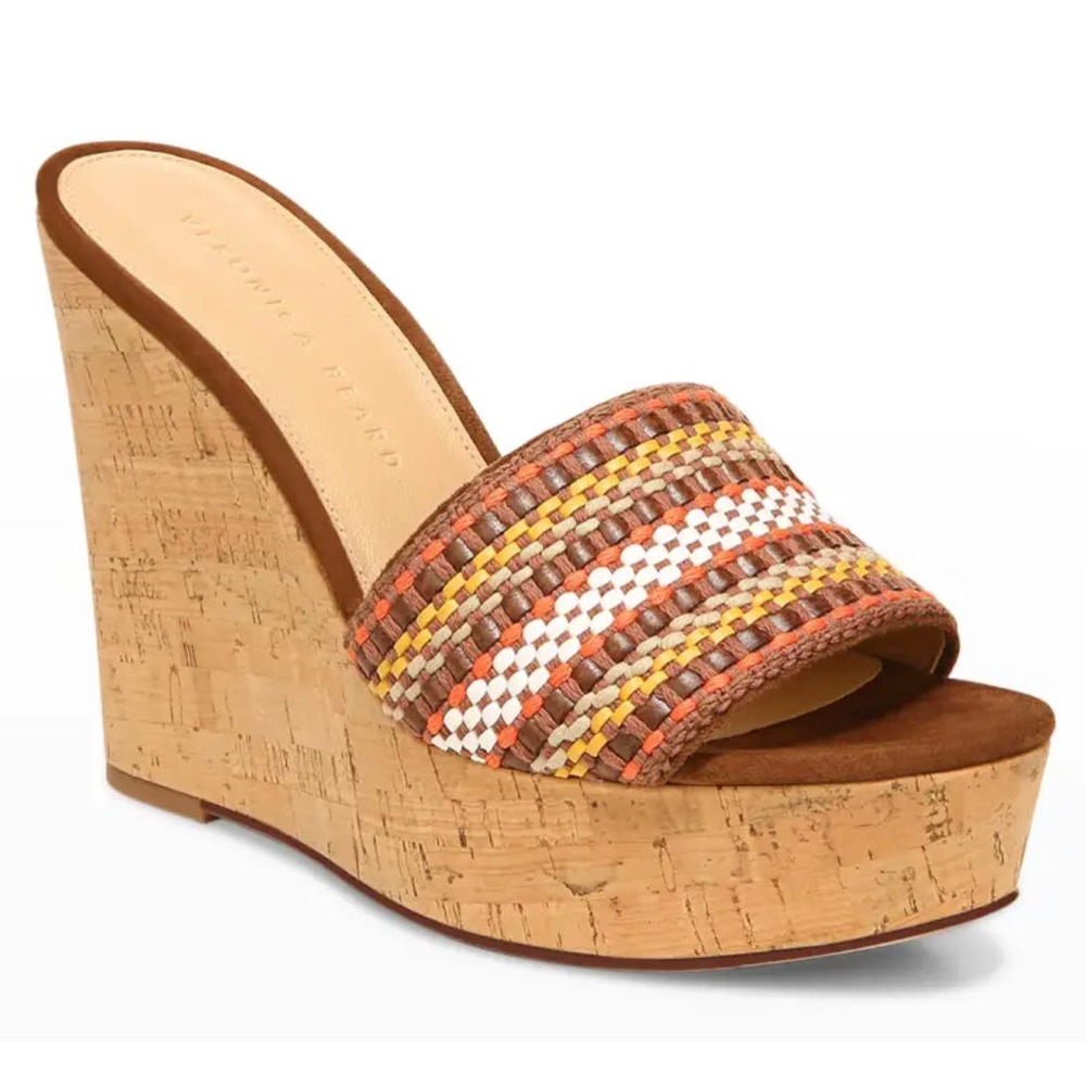 NEW Veronica Beard Dali Multi Woven Cork Wedge Sandals Womens 10.5M Box Dust Bag